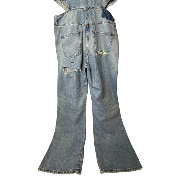 NWT Zara Full Length Denim Cut Out Jumpsuit Sz XL Sleeveless Distressed - Picture 12 of 16
